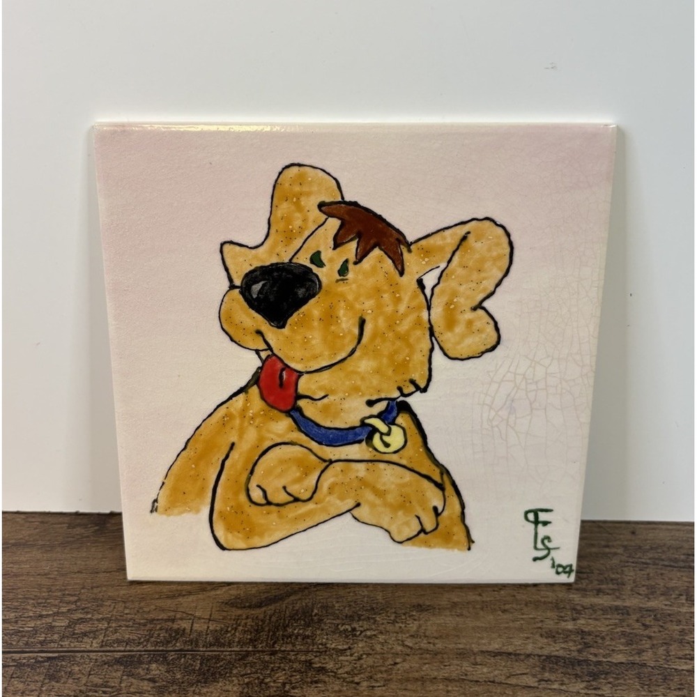 H&R Johnson England Cartoon Dog Puppy 6" Tile Trivet Wall Art